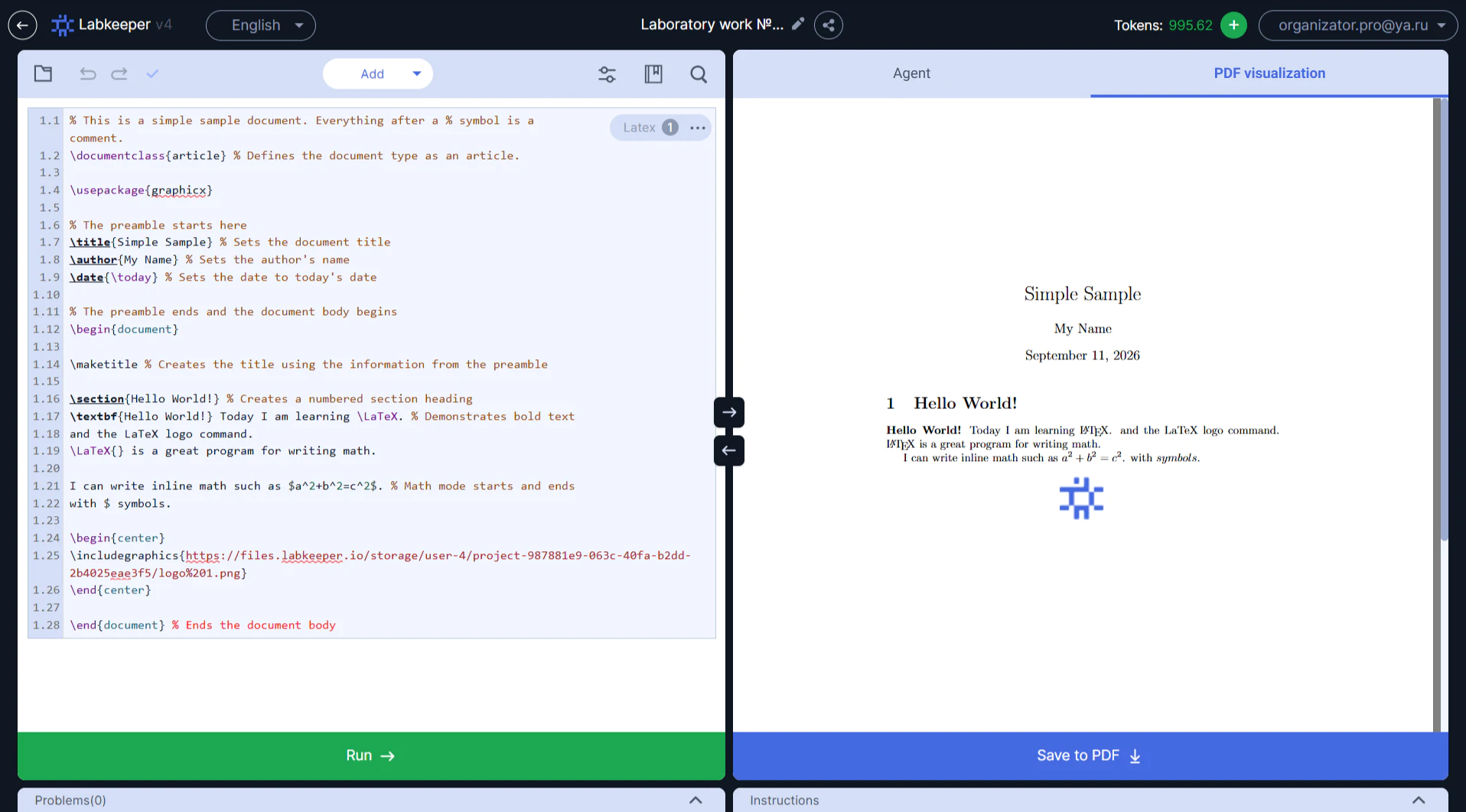 LaTeX editor screenshot